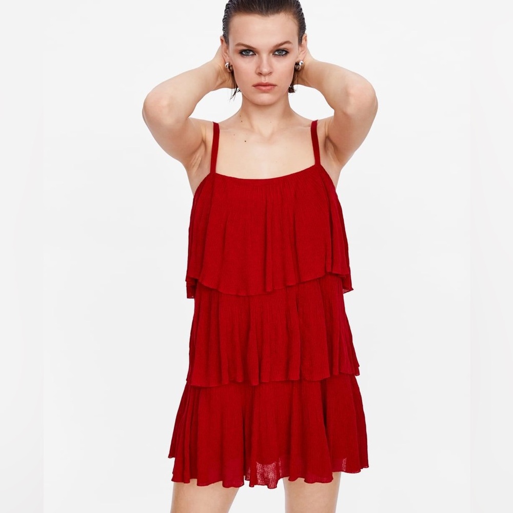 Zara Red Tiered Mini Dress